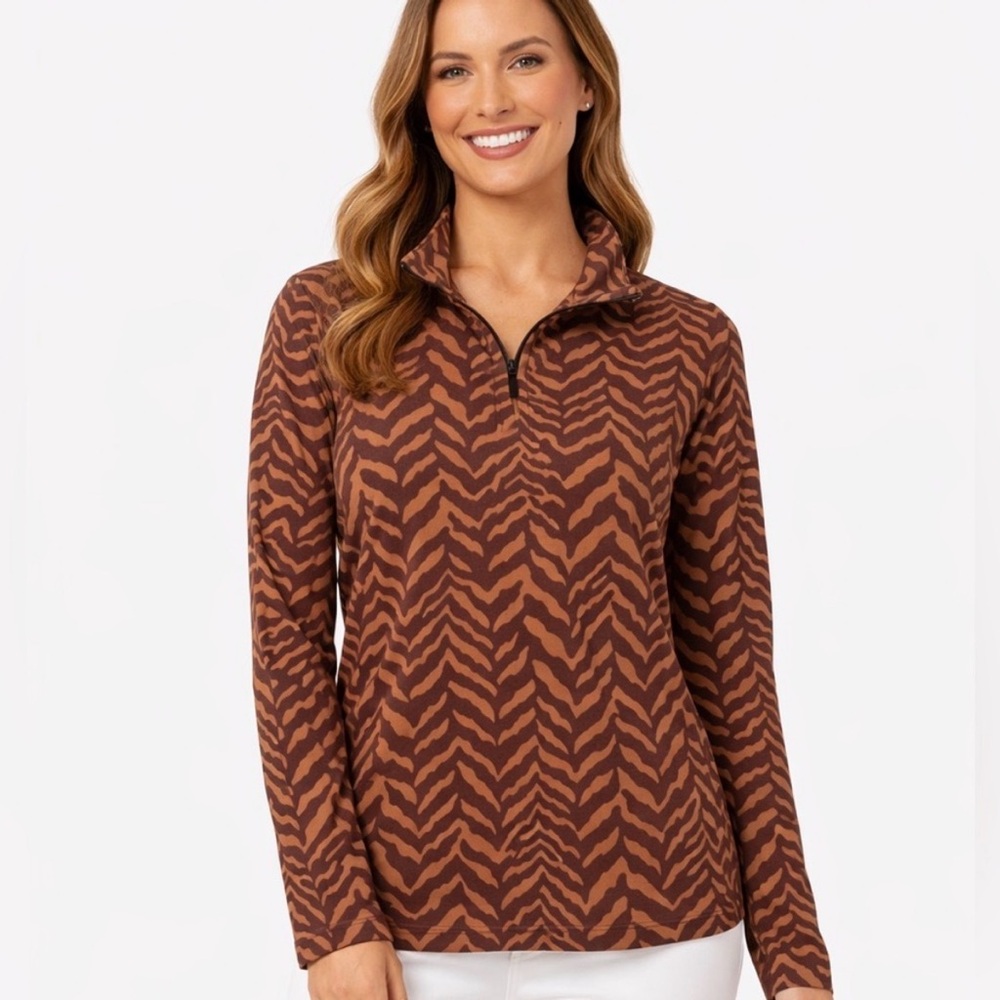 J. McLaughlin Zebra Sahara Catalina Cloth Quarter Zip XL